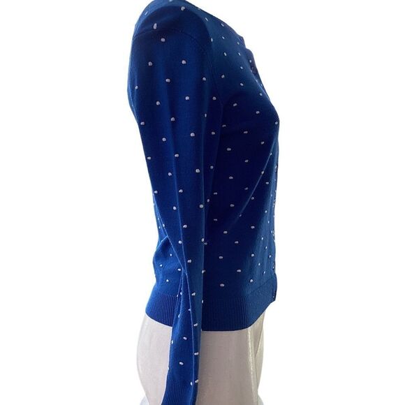 Vintage Sears blue with white polka dot cardigan sweater size medium. 0554 - Picture 5 of 7